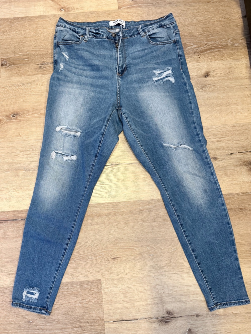 Wax Jean Women's Medium Blue Distressed Skinny Jeans